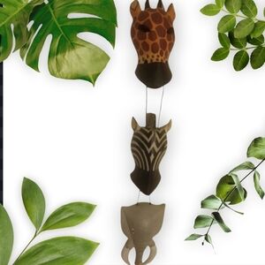 Hand-carved Wooden African Animal Masks‎ Wall Hanging Art Giraffe Zebra Elephant